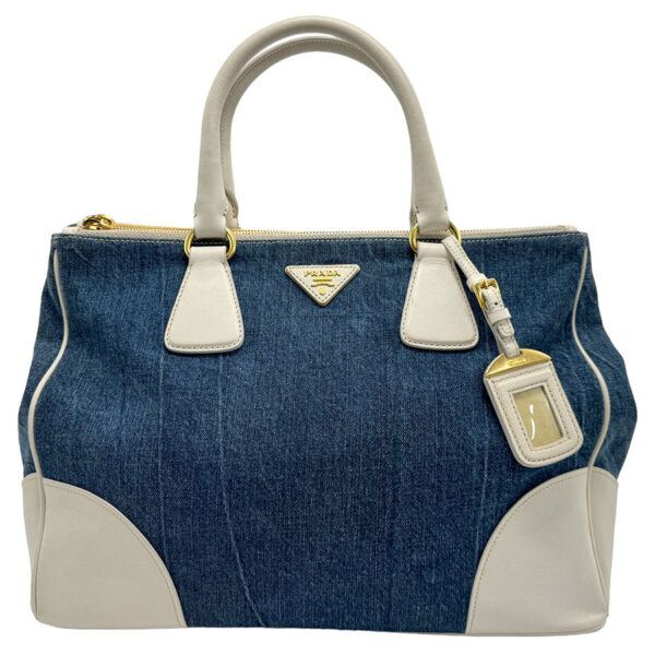 z1454 1 Prada Handbag Denim Leather Blue White