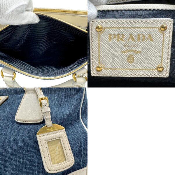 z1454 14 c Prada Handbag Denim Leather Blue White