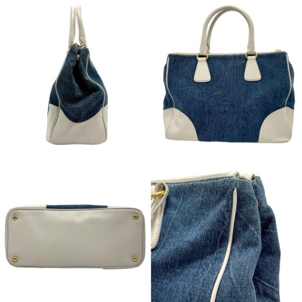 z1454 2 c Prada Handbag Denim Leather Blue White