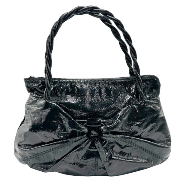 z1505 1 Salvatore Ferragamo Gancini Enamel Handbag Black