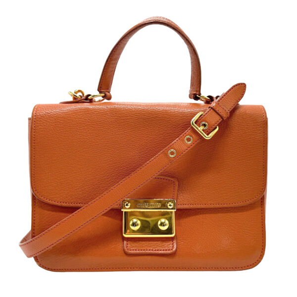 z1514 1 Miu Miu Handbag Shoulder Bag Leather Orange