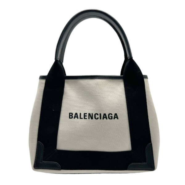 z1535 1 Balenciaga Cabas XS Canvas Tote Bag Black Ivory