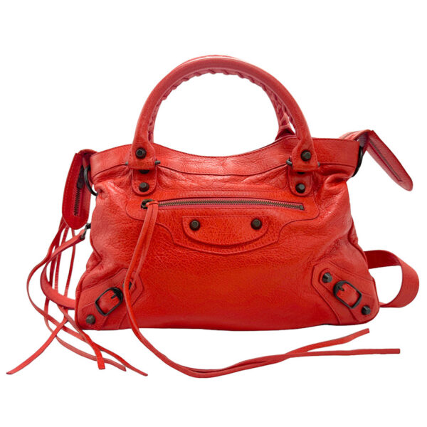 z1569 1 Balenciaga The Town Leather Shoulder Bag Red