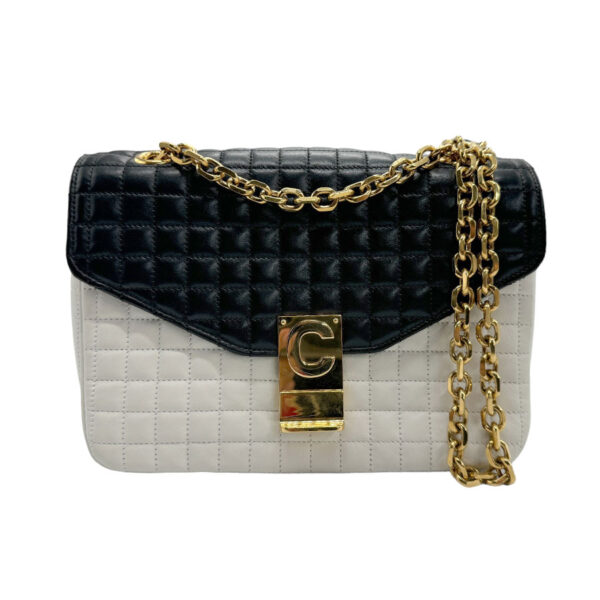 z1581 1 Celine Small C Shoulder Bag Leather Black White