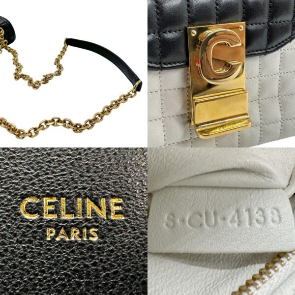 z1581 11 c Celine Small C Shoulder Bag Leather Black White