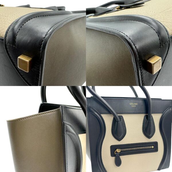 z1641 6 c Celine Luggage Micro Shopper Shoulder Bag Leather Black White Khaki