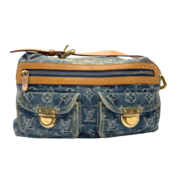 z1658 1 Louis Vuitton Baggy PM Monogram Denim Shoulder Bag Blue