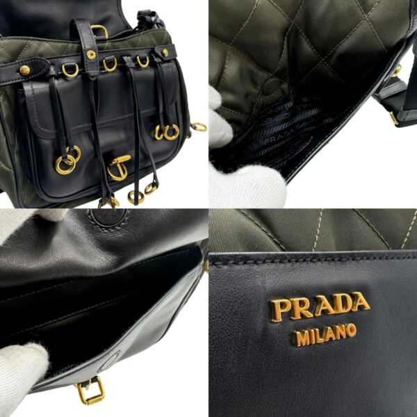 z1680 14 c Prada Shoulder Bag Nylon Leather Khaki Black