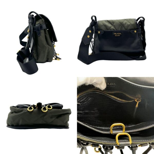 z1680 2 c Prada Shoulder Bag Nylon Leather Khaki Black