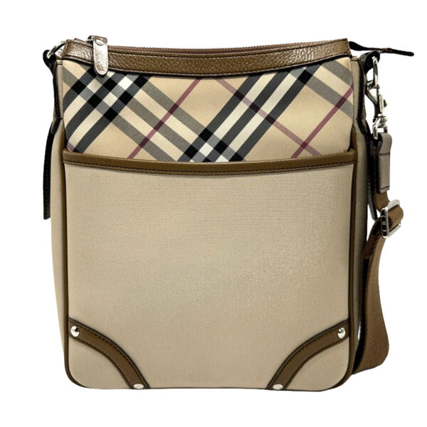 z1696 1 Burberry Canvas Leather Shoulder Bag Beige Khaki