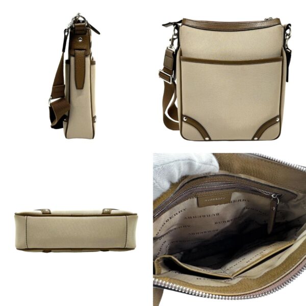 z1696 2 c Burberry Canvas Leather Shoulder Bag Beige Khaki