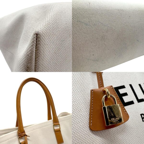 z1710 10 c Celine Horizontal Hippo Shoulder Bag Canvas Leather White Brown