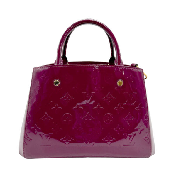 z1738 1 Louis Vuitton Montaigne BB Vernis Leather Handbag Rose