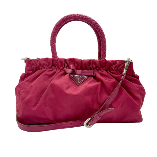 z1746 1 Prada Shoulder Bag Nylon Leather Magenta