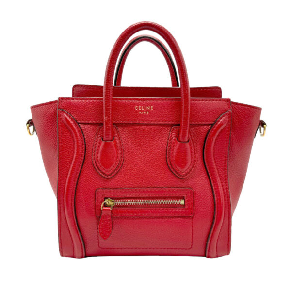 z1749 1 Celine Luggage Nano Shopper Crossbody Shoulder Bag Leather Red