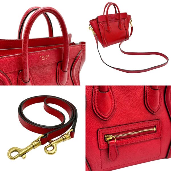 z1749 10 c Celine Luggage Nano Shopper Crossbody Shoulder Bag Leather Red