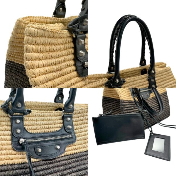 z1758 7 c Balenciaga Tote Bag Raffia Leather Beige Brown Black