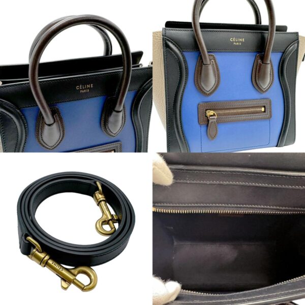 z1759 10 c Celine Luggage Nano Shopper Shoulder Bag Leather Blue Black Brown