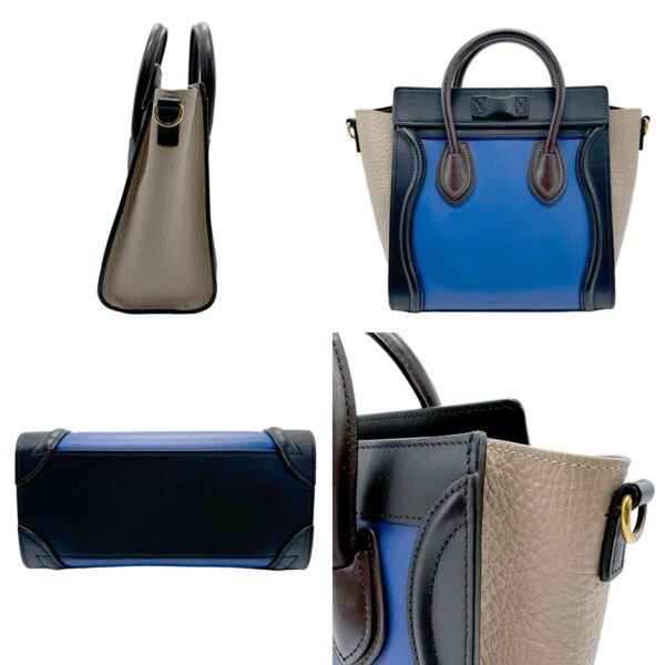 z1759 2 c Celine Luggage Nano Shopper Shoulder Bag Leather Blue Black Brown