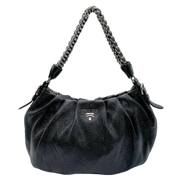 z1765 1 Prada Handbag Leather Metallic Black