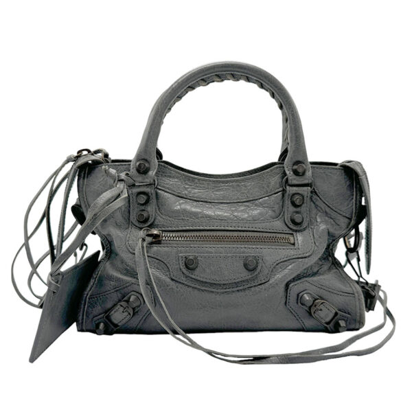 z1766 1 Balenciaga Mini City Leather Shoulder Bag Gray