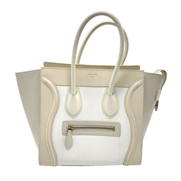 z1790 1 Celine Luggage Micro Shopper Handbag Leather Beige White