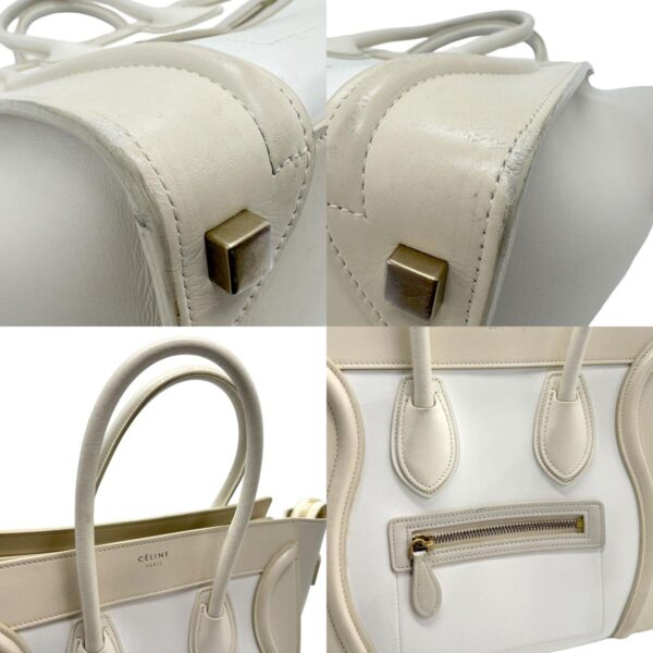 z1790 10 c Celine Luggage Micro Shopper Handbag Leather Beige White