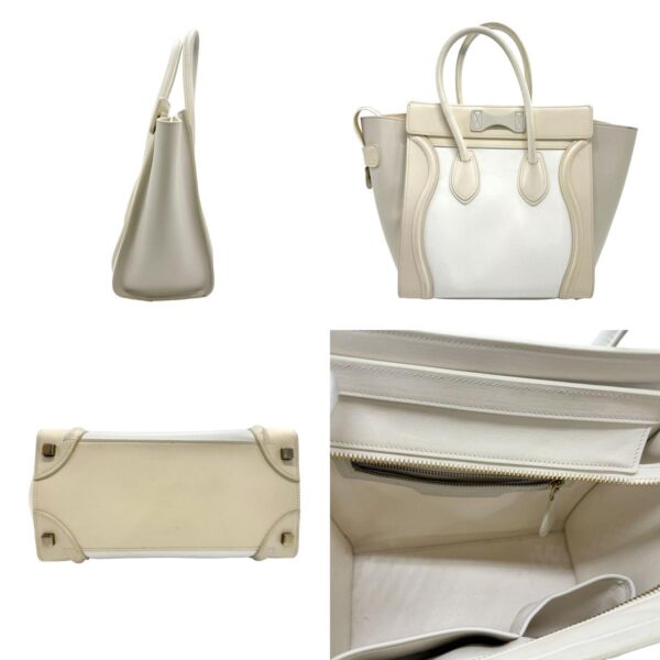 z1790 2 c Celine Luggage Micro Shopper Handbag Leather Beige White