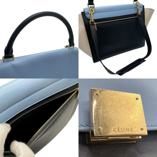 z1791 10 c Celine Trapeze Shoulder Bag Leather Black Blue Ivory