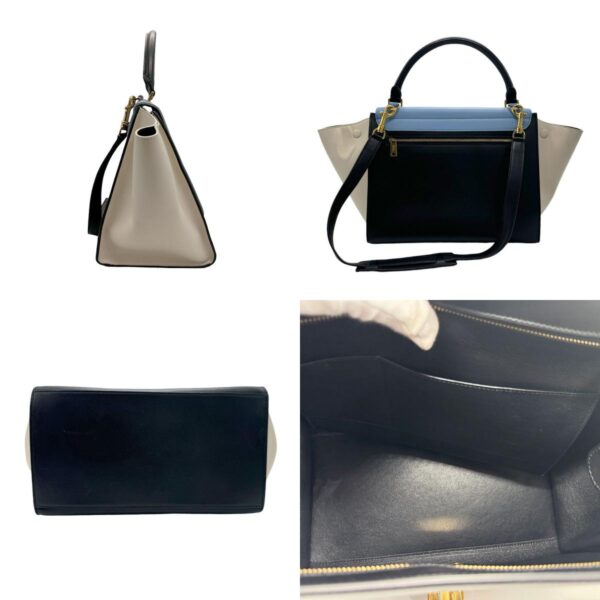 z1791 2 c Celine Trapeze Shoulder Bag Leather Black Blue Ivory