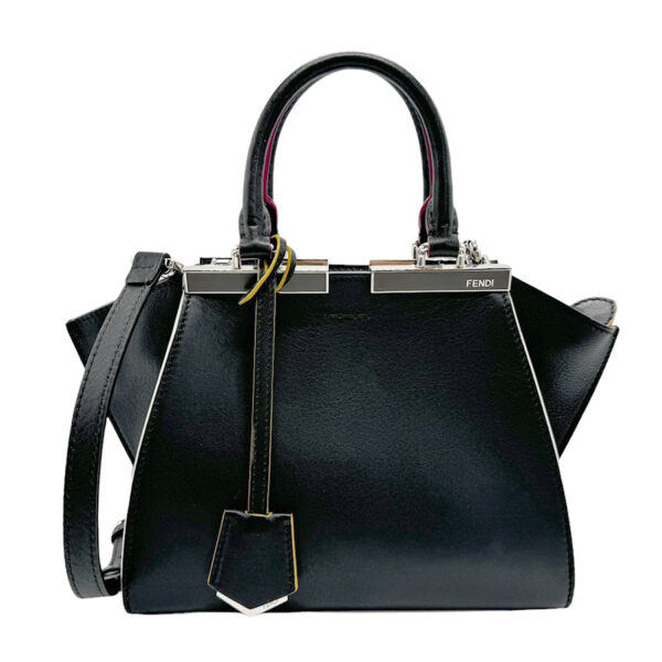 z1809 1 Fendi Troisajours Crossbody Shoulder Bag Leather Black