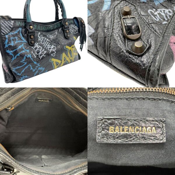 z1811 11 c Balenciaga Graffiti Classic City Leather Shoulder Bag Black Multicolor