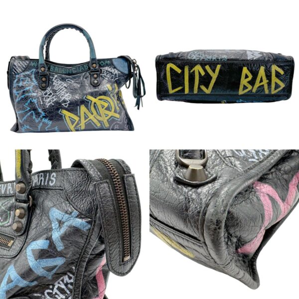 z1811 3 c Balenciaga Graffiti Classic City Leather Shoulder Bag Black Multicolor