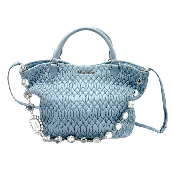 z1819 1 Miu Miu Handbag Shoulder Bag Matelasse Leather Blue