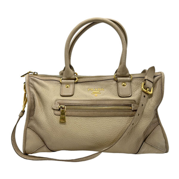 z1822 1 Prada Shoulder Bag Leather Beige