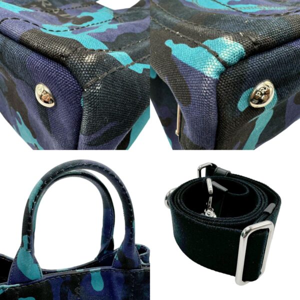 z1832 10 c Prada Shoulder Bag Camouflage Canapa Canvas Blue Black Blue