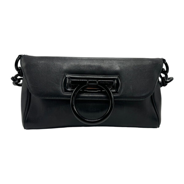 z1835 1 Salvatore Ferragamo Gancini Leather Shoulder Bag Black