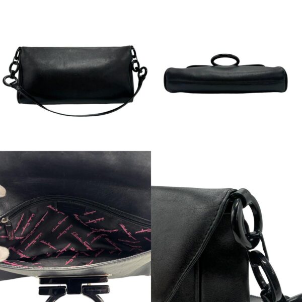 z1835 3 c Salvatore Ferragamo Gancini Leather Shoulder Bag Black