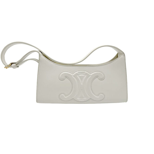 z1907 1 Celine Cuile Triomphe Shoulder Bag Leather White