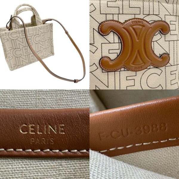 z1934 11 c Celine Triomphe Hippo Tice Shoulder Bag Canvas Beige