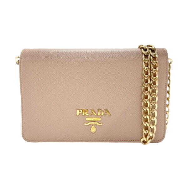 z1952 1 Prada Chain Wallet Leather Beige