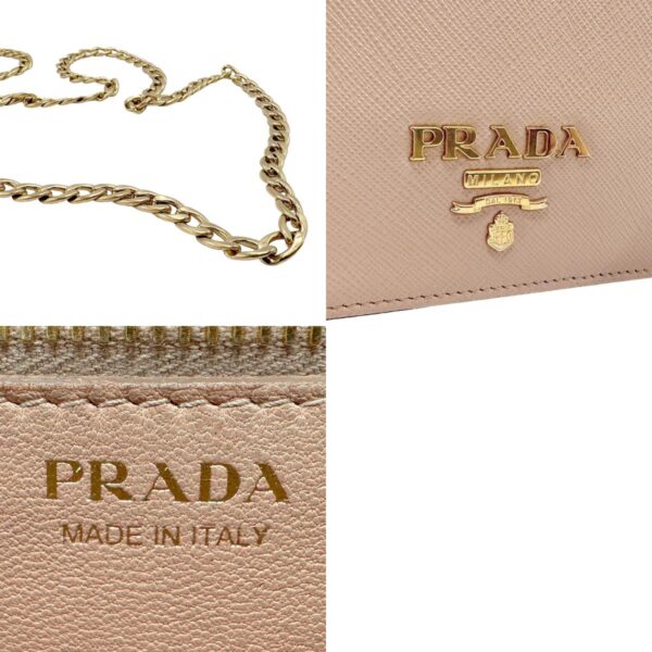 z1952 11 c Prada Chain Wallet Leather Beige