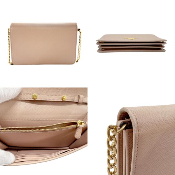 z1952 3 c Prada Chain Wallet Leather Beige