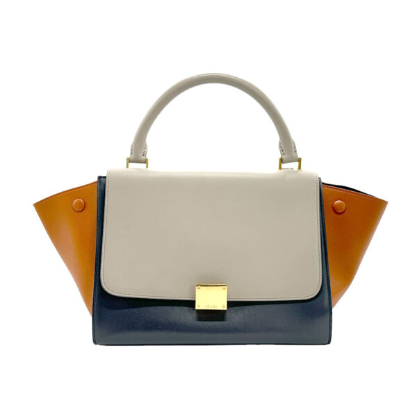 z1955 1 Celine Trapeze Shoulder Bag Leather Greige Blue Orange Brown