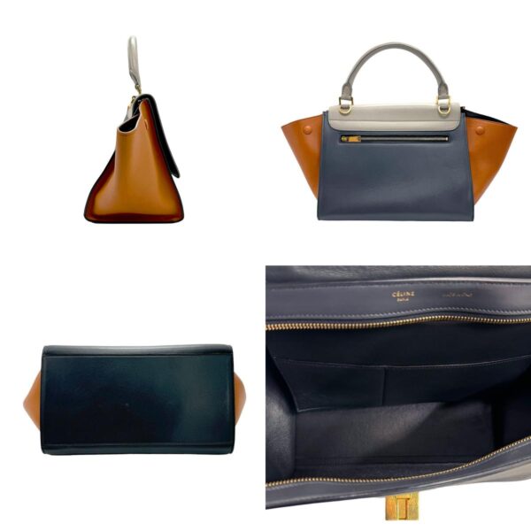 z1955 2 c Celine Trapeze Shoulder Bag Leather Greige Blue Orange Brown