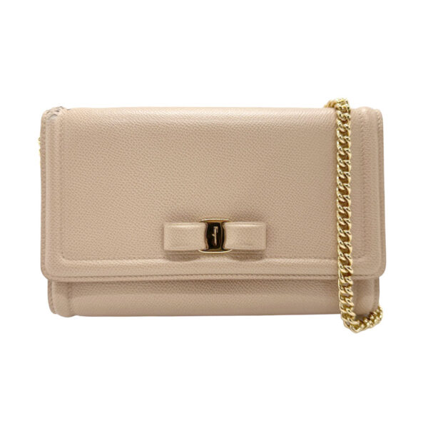 z1957 1 Salvatore Ferragamo Rose Leather Shoulder Bag Beige