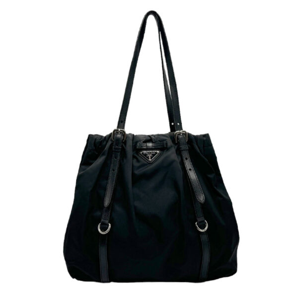 z1962 1 Prada Handbag Nylon Leather Black