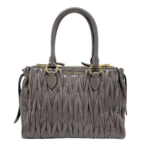 z1976 1 Miu Miu Shoulder Bag Handbag Matelasse Leather Gray