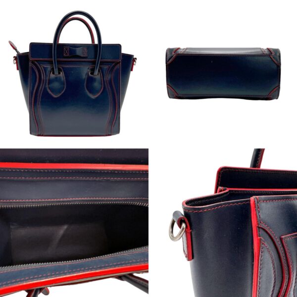 z2064 3 c Celine Luggage Nano Shopper Shoulder Bag Leather Blue Red