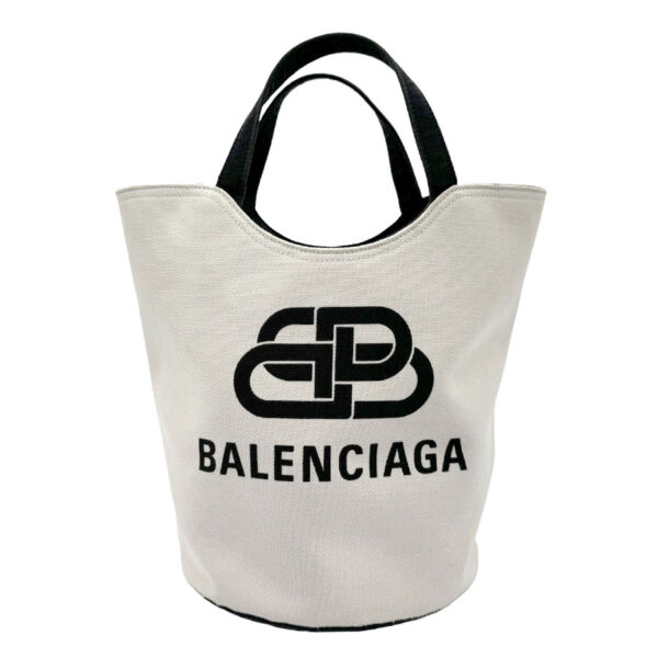 z2145 1 Balenciaga Weave Tote M Canvas Shoulder Bag White Black